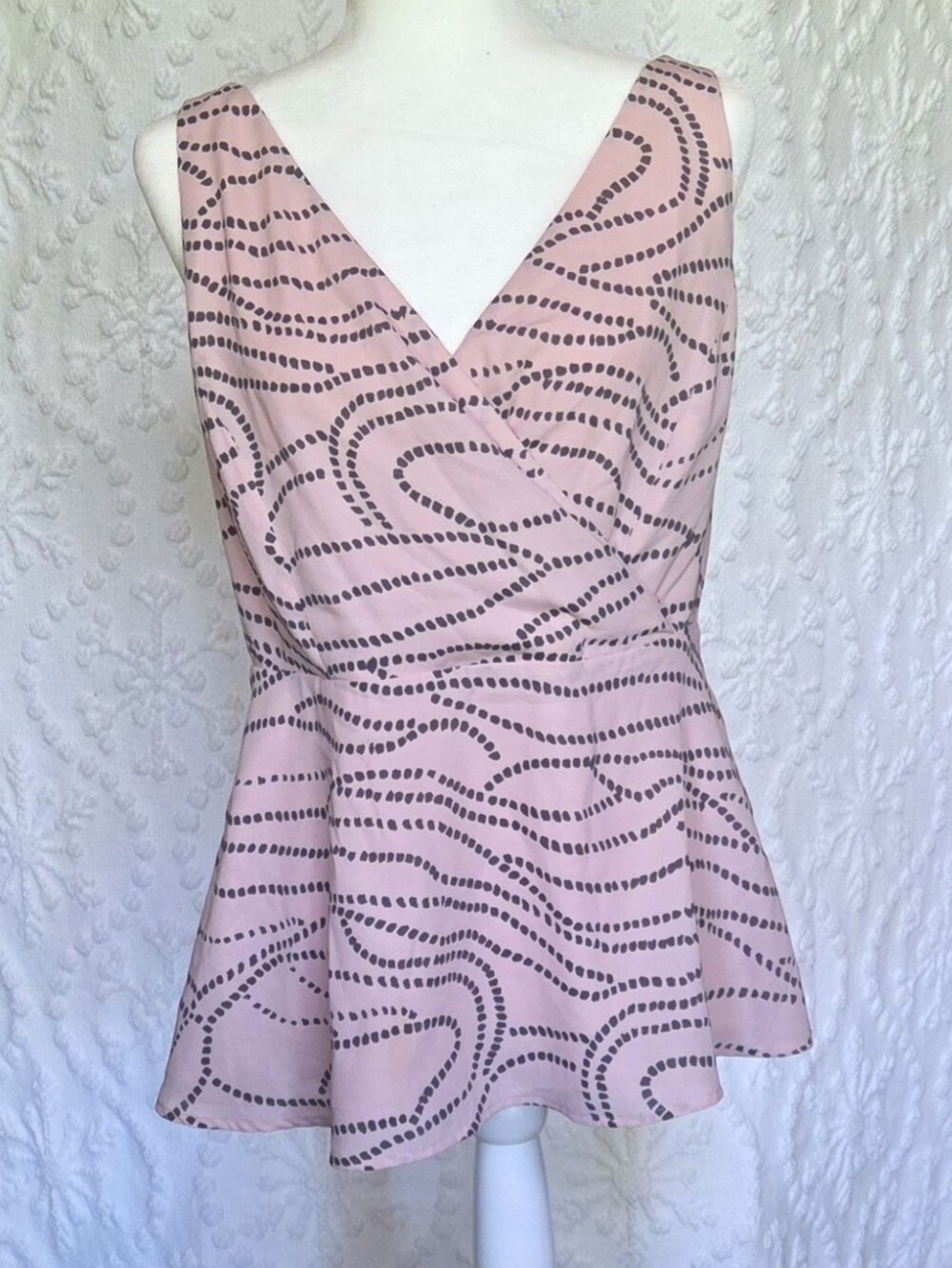 CAbi Pink Dress with Black Dot Wave Print